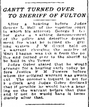 Gantt Turned Over to Sheriff of Fulton