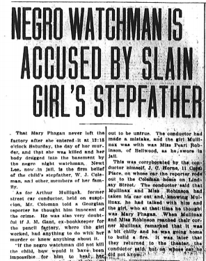 Negro Watchman is Accused by Slain Girl's Stepfather