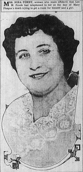 Mrs. Nina Fomby, woman who made affidavit that Leo M. Frank had telephoned to her on the day of Mary Phagan's death trying to get a room for himself and a girl.