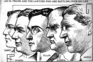 Leo Frank, center, and the legal minds arrayed for and against him